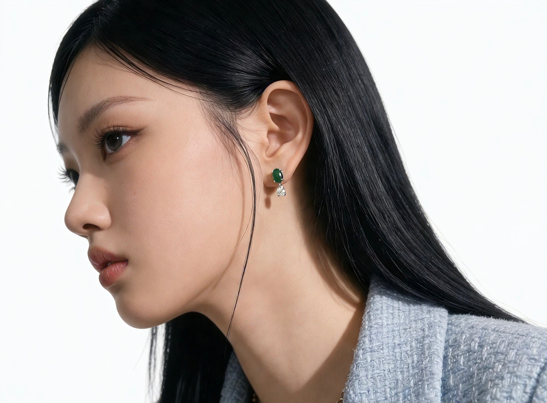 Model wearing the YURA Jade Drop Earring